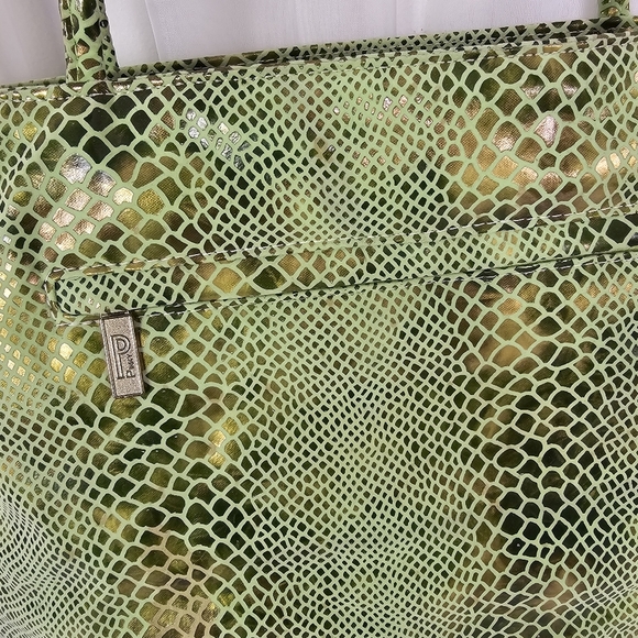 Bags By Pinky Green Gold Metallic Snakeskin Large Tote Bag - Picture 5 of 7